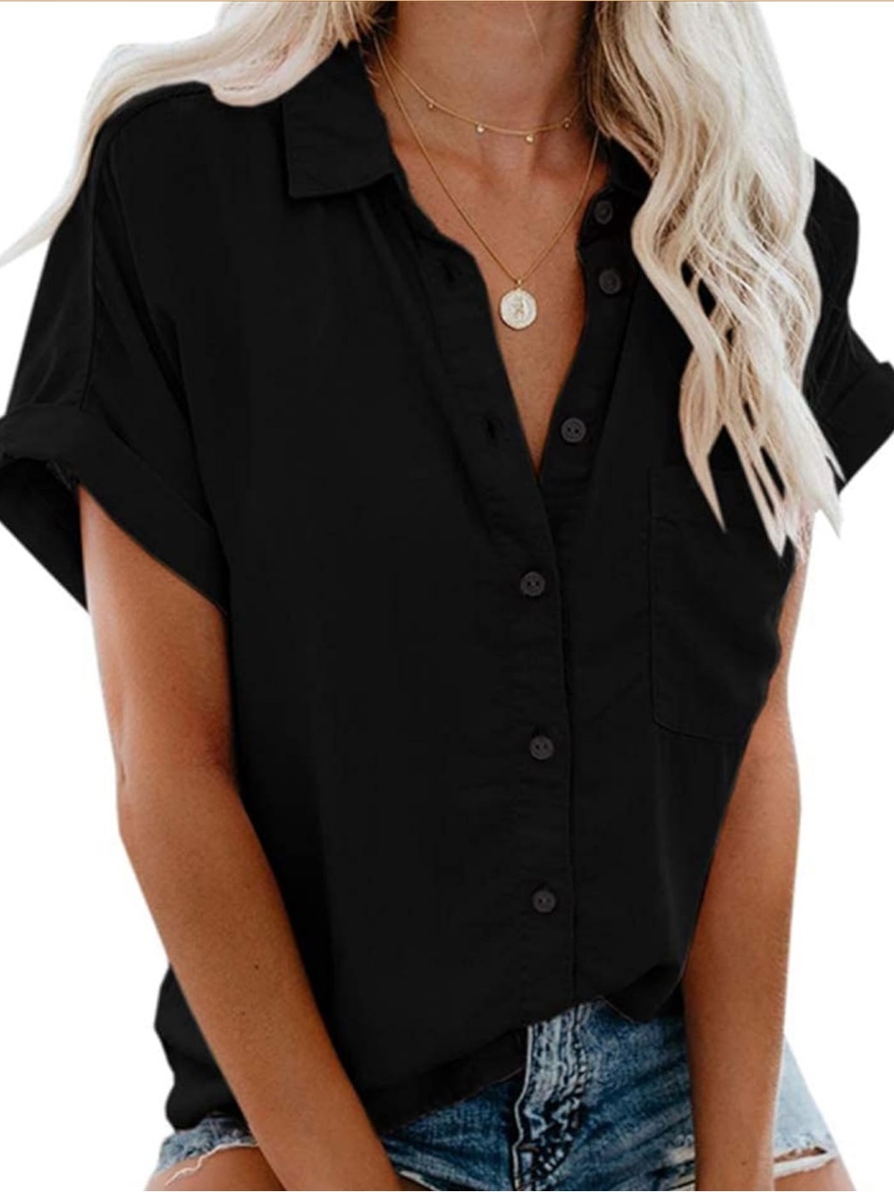Casual Black Button-Front Women's Shirt XXL